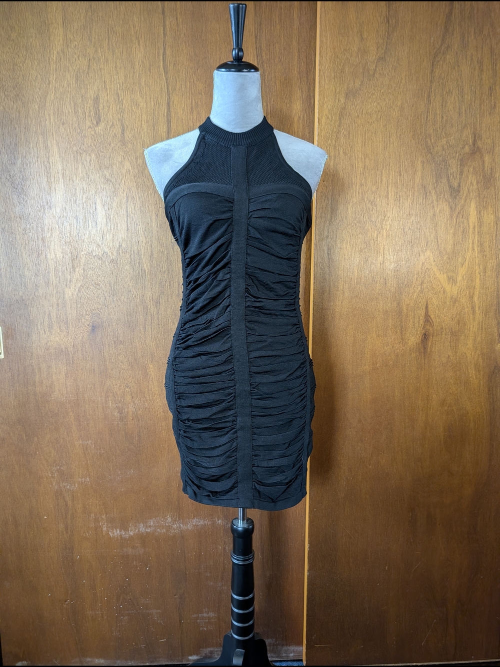 Black Ruched Halter Bodycon Dress